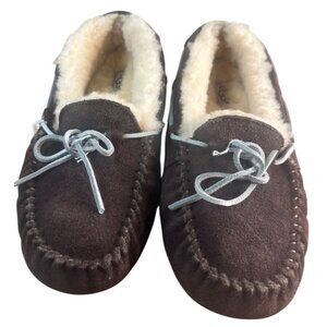 Ugg Australia Dakota Sheepskin Brown Leather Moccasin Slippers Women's Size 5